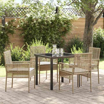 vidaXL Tuin eettafelset met kussen 5 pcs Beige poly rattan, Verzenden, Nieuw, Rotan, 5 zitplaatsen