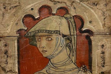 Scuola italiana (XV) - Testa di Santa Guerriera o Giovane, Antiek en Kunst