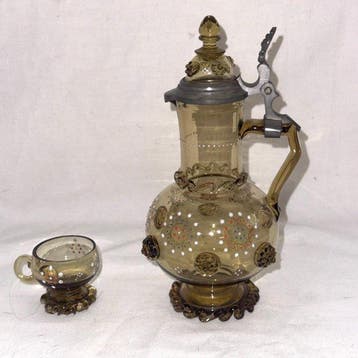 Kan (2) - Glas, Tin - Antieke schnapsset, Antiek en Kunst