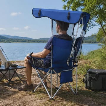 Comfortabele Campingstoel met Zonnedak, Bekerhouders en Opbe, Verzenden, Nieuw