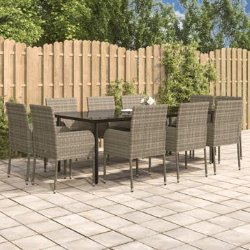 vidaXL 11-delige Tuinset met kussens poly rattan zwart en, Verzenden, Nieuw, Meer dan 8 zitplaatsen, Tuinset