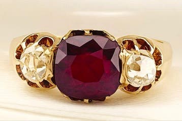 Ring - 18 karaat Geel goud Robijn - Diamant, Nieuw