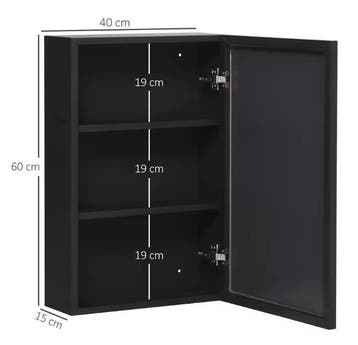 Zwarte Wandspiegelkast 40×15×60 cm – Badkamerkast 3 Lagen, Verzenden, Nieuw