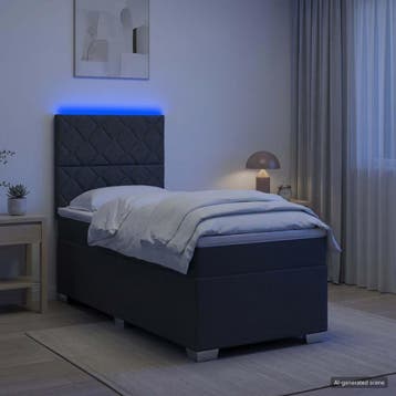 vidaXL Boxspring Bed met Matras en LED Donkergrijs 90 x 190, Verzenden, Nieuw, Eenpersoons, Stof