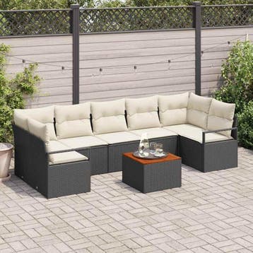 vidaXL Tuinbankenset 8 st Zwart poly rattan, Tuin en Terras, Tuinsets en Loungesets, Verzenden, Nieuw, Rotan, 8 zitplaatsen