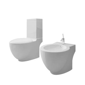 vidaXL Toilet- en bidetset keramiek wit, Doe-het-zelf en Verbouw, Sanitair, Verzenden, Nieuw