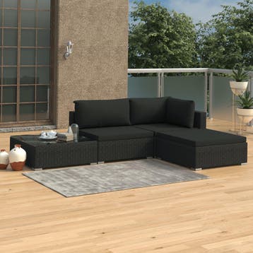 vidaXL 4-delige Loungeset met kussens poly rattan zwart, Verzenden, Nieuw, 4 zitplaatsen, Loungeset