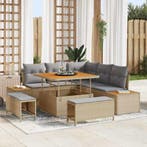 vidaXL Tuinbankenset met kussen met opslag 8 pcs Beige Poly, Verzenden, Nieuw, Rotan, 8 zitplaatsen