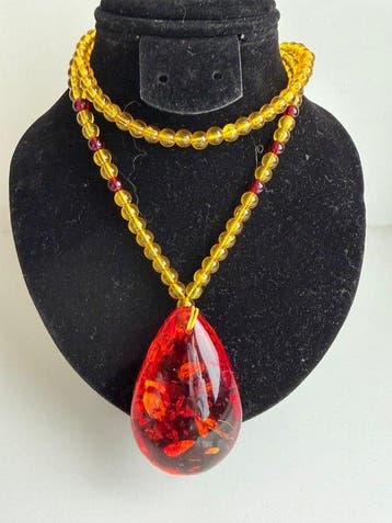 Barnsteen druppelvormige hanger ketting met kralen met