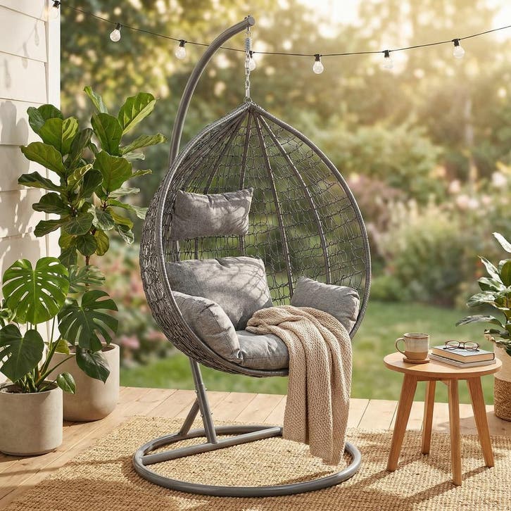 Ei Hangstoel Grijs | Incl. Kussens | Premium | Laatste St..., Tuin en Terras, Tuinstoelen, Verstelbaar, Nieuw, Metaal, Ophalen of Verzenden