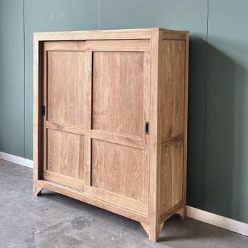 !Voordelige! massieve teakkast met schuifdeuren, Huis en Inrichting, Kasten | Vitrinekasten, 100 tot 150 cm, 100 tot 150 cm, Teakhout