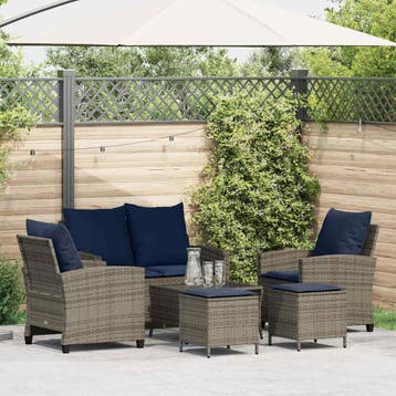 vidaXL 6-delige Loungeset met kussens poly rattan grijs, Verzenden, Nieuw, Loungeset