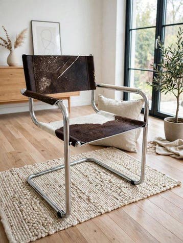 Stoel - cantileverstoel - Staal, Leder, Chroom, runderhuid