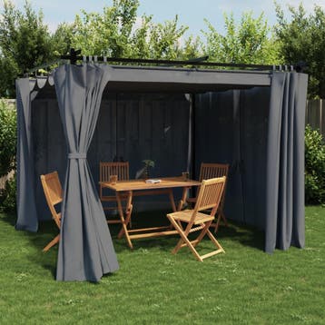vidaXL Prieel met gordijnen 3x3 m staal antracietkleurig, Verzenden, Nieuw