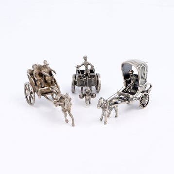 Argentor. Sulky & hondenkar - Beeldje (3) - .835 zilver
