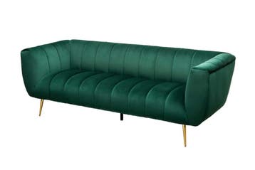 Retro 3-zitsbank NOBLESSE 225cm smaragdgroen fluweel 3-zits, Ophalen of Verzenden, Nieuw
