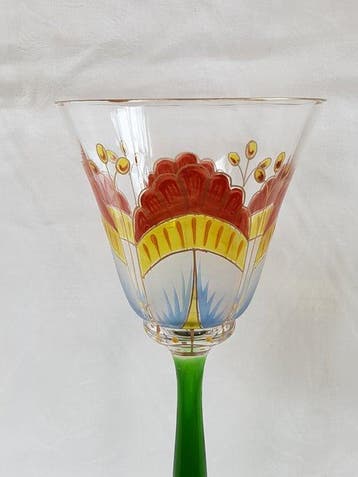 Theresienthal - Wijnglas - Wijnglas met emaille, Antiek en Kunst, Antiek | Glas en Kristal