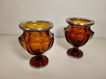 Vaas (2) - Glas - Paar vazen met zilver, Antiek en Kunst