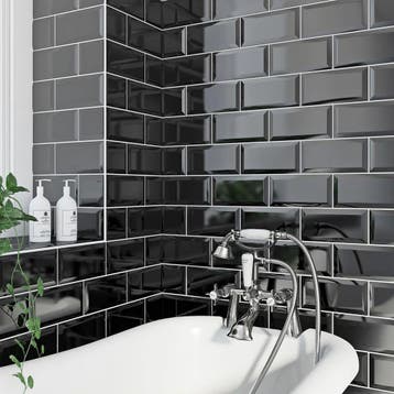 Wandtegel Kerabo Metro Zwart Black Glossy Glans 10x20, Doe-het-zelf en Verbouw, Tegels, Nieuw, 20 tot 40 cm, 10 m² of meer, Wandtegels