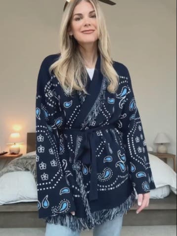 Gebreide Dames Cardigan met Patchwork Print, V-hals en Franj, Verzenden, Nieuw