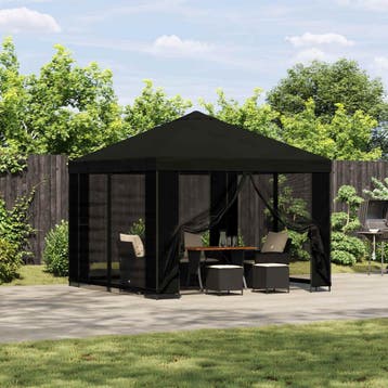 vidaXL Tuin Gazebo met Zijwanden 3 x 3 m Zwart Polyester en, Verzenden, Nieuw