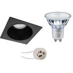 GU10 Inbouwspot Set - Mat Zwart - Inbouw Vierkant - Verdiept, Metaal of Aluminium, Nieuw, Ophalen of Verzenden, Led
