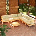 vidaXL 8-delige Loungeset met crèmekleurige kussens massief, Tuin en Terras, Tuinsets en Loungesets, Verzenden, Nieuw, 8 zitplaatsen