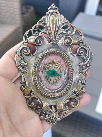 Reliekhouder - Brons, Gouden cartouche, Glas - 20e eeuw -