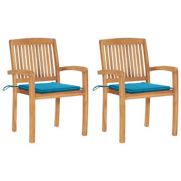 vidaXL Tuinstoelen 2 st met blauwe kussens massief teakhout, Verzenden, Nieuw