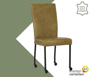 Leren eetkamerstoel Deal - Granada Olive (olijf) - Poten, Overige kleuren, Nieuw, Leer, Ophalen of Verzenden