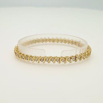 Tennis armband - 14 karaat Geel goud Diamant (Natuurlijk), Sieraden, Tassen en Uiterlijk, Antieke sieraden