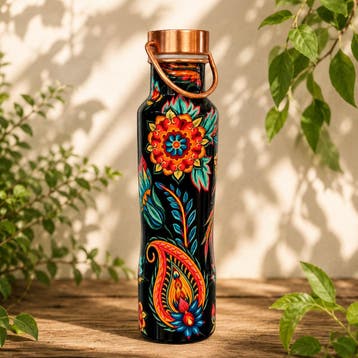 Puur koperen waterfles bloemenprint gebogen met handgreep 1, Ophalen of Verzenden, Nieuw
