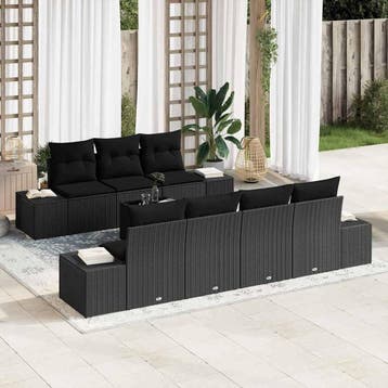 vidaXL Tuin Sofa Set 8 st Zwart poly rattan, Verzenden, Nieuw, Rotan, 8 zitplaatsen
