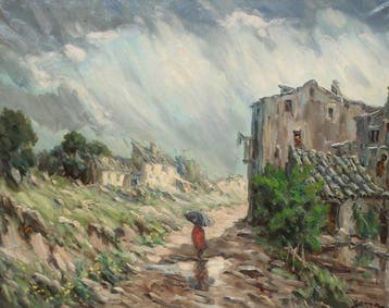 Alfons Serra (1920–1987) - Caminando bajo la lluvia, Antiek en Kunst