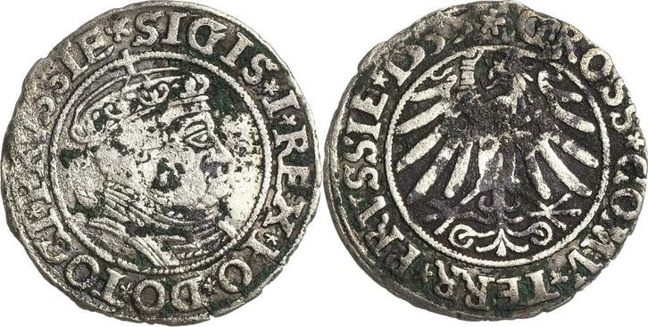 Grosz 1535, Polen Sigismund I 1506-1548, Postzegels en Munten, Munten | Europa | Niet-Euromunten, Verzenden