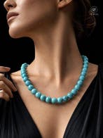 Turquoise edelsteenketting – Gedurfde blauwe kralen –