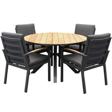 Quincy Costa Rica dining tuinset 120xH75cm rond 5 delig, Ophalen of Verzenden, Nieuw, Aluminium