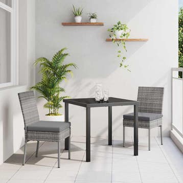 vidaXL Tuin eettafelset 3 pcs Grijs Gepoedercoat staal, Verzenden, Nieuw, Rotan, 3 zitplaatsen