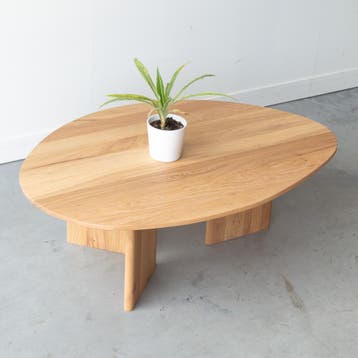 Nieuw - Eikenhouten salontafel organische vorm, Huis en Inrichting, Tafels | Salontafels, 100 tot 150 cm, Modern interieur, Eikenhout