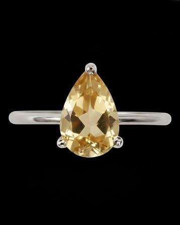 Citrien - Zilver, Gouden citrienring - Geluk, Vertrouwen,