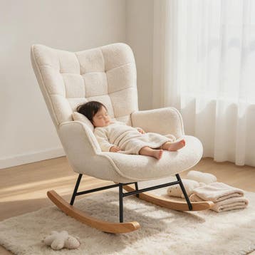 Luxe Teddy Fleece Schommelstoel Beige - Comfortabele Relaxfa, Verzenden, Nieuw