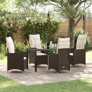 vidaXL Tuin eettafelset 5 pcs Bruin poly rattan, Verzenden, Nieuw, Rotan, 5 zitplaatsen