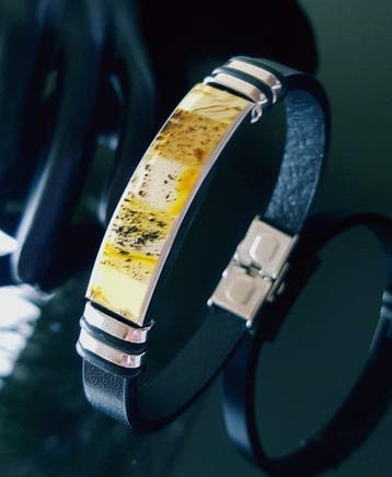 Amber Leren armband met Baltisch amber - vrouwen, mannen,