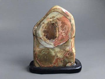 Japanese Suiseki Decorative Viewing Stone with Custom Wooden