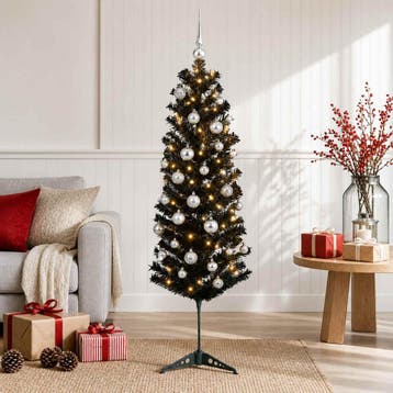 vidaXL Smalle kunstkerstboom met kerstballen 150 cm 150, Verzenden, Nieuw