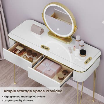 Elegante Witte Kaptafel met LED Spiegel en 3 Verlichtingsniv, Verzenden, Nieuw