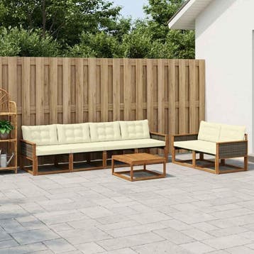 vidaXL Buiten bankenset met kussen 7 pcs Natuurlijk en Crème, Verzenden, Nieuw