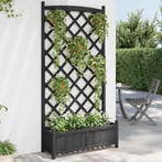vidaXL Plantenbak met latwerk massief vurenhout zwart, Tuin en Terras, Bloembakken en Plantenbakken, Verzenden, Nieuw, Hout