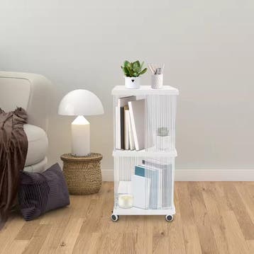 Draaibare Boekenkast met Wielen – 2 Lagen Opbergrek 72,5 cm, Huis en Inrichting, Kasten | Boekenkasten, Verzenden, Nieuw