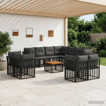 vidaXL Buiten bankenset 12 pcs Zwart en Donkergrijs, Verzenden, Nieuw, Rotan, 2 zitplaatsen